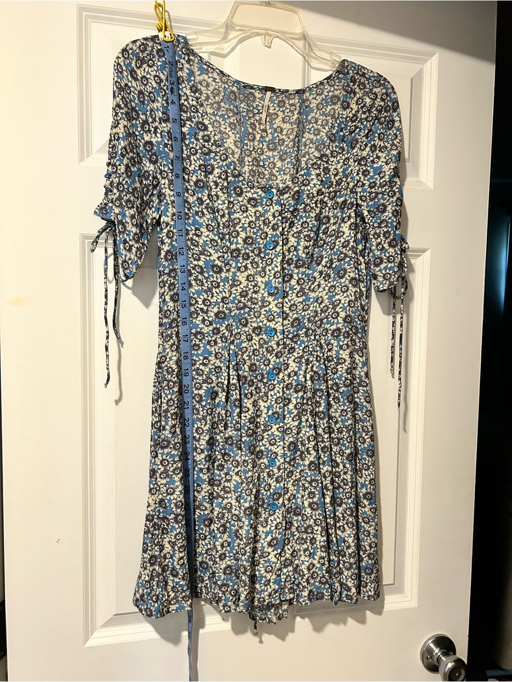 Like New Free People All Laced Up Mini Dress Blue/Ivory Floral Daisy Print - Picture 14 of 16